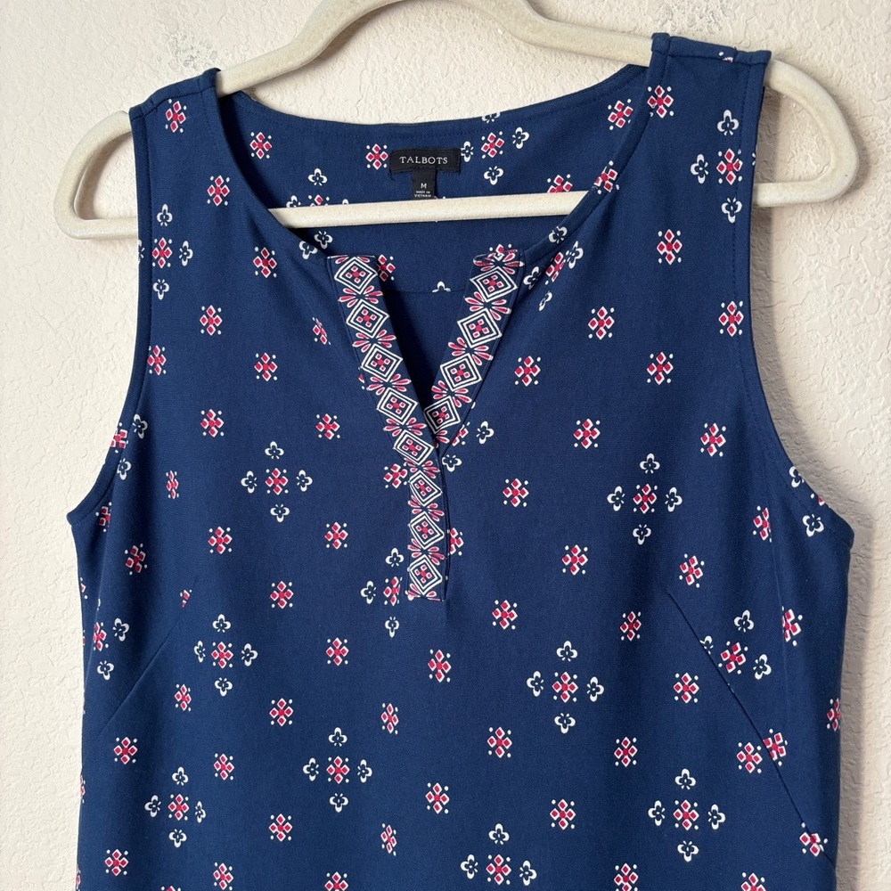 Talbots Printed Split Neck Cotton Shift Dress - image 3